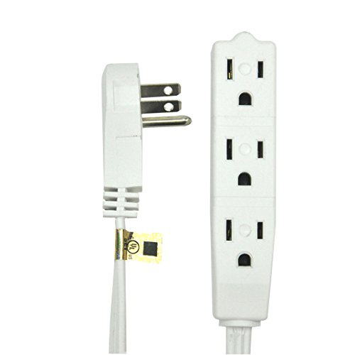 BindMaster 10 Feet Extension Cord/Wire, 3 Prong Grounded, 3 outlets, Angeled Flat Plug , White