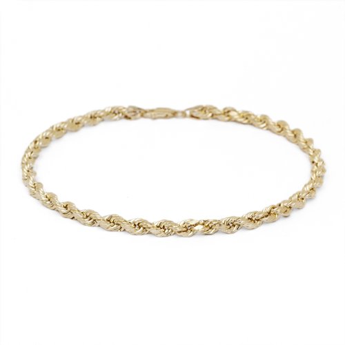 Solid Diamond Cut Rope Chain Bracelet and Anklet - 10k Fine Gold - 2.5mm (0.1)