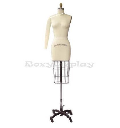 (ST-SIZE4 +1 FREE ARM) ROXY DISPLAY® Model #601 Professional Dress Form Female Half Body Size 4 Collapsible shoulder.