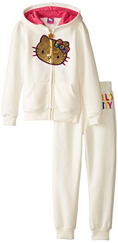 Hello Kitty Girls' Gold Sequin Hoodie and Pants Set, Winter White, 7