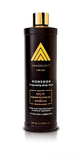 Amazology RAINFOREST Moisturizing Sulfate-free Men's Body Wash with Acai Oil, Ucuuba Oil and Passion Flower Oil, 12 oz