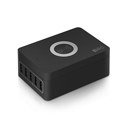 EC Technology 2 in 1 5-Port USB Charger with Qi-enabled Wireless Charging Pad for Most Smartphones