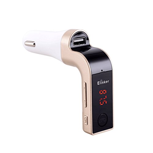 Bluetooth FM Transmitter,Elinker® Bluetooth mp3 player Wireless USB 5V 2.1A Car Charger Radio Adapter Audio Receiver Hands-free Car Kit with LCD Display, 3.5mm Audio Port,TF Card For iPhone,iPad,Tablet PC, MP3 Players, Other Smart Phones & Audio Devices(Golden)