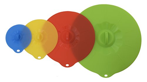 Silicone Suction Lids and Food Covers - Set of 4 Different Colors - Microwave Cover For Bowl or Plate - Splatter Guards