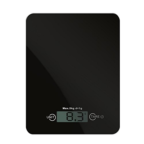 Kitchen Scale,TechRise Professional Digital Food Scale Kitchen Scale Postal Scale With Tempered Glass Platform and Large LCD Display Up to 5KG(11LB)-Black