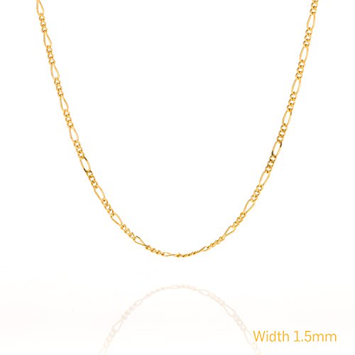Gold Chain Necklace, Thin Gold Chain Figaro 24K Gold Plated 30X Thicker Than Any Overlay LIFETIME WARRANTY USA Made Gold Jewelry, Fashion Jewelry Chain, Gold Necklaces