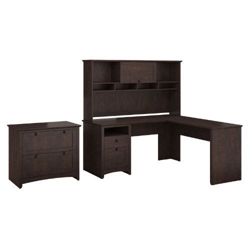 Bush Furniture Buena Vista L-Desk with Hutch and Lateral File