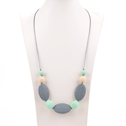 Consider It Maid Silicone Teething Necklace for Mom to Wear - FREE E-BOOK - BPA FREE and FDA Approved - Motherhood (Grey/Mint/Navajo White)