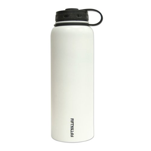 Lifeline 7502WH White Stainless Steel Wide Mouth Water Bottle - 40 oz. Capacity