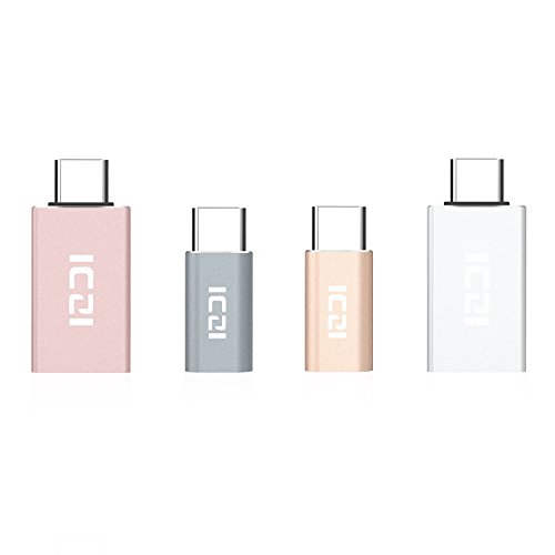 ICZI USB C to Micro USB Female Adapter(2pcs) + USB C to USB 3.0 Adapter(2pcs), Aluminum Body, for Macbook, Chromebook Pixel, HTC 10, LG G5, Nexus 5X/6P and More (4 Colors)