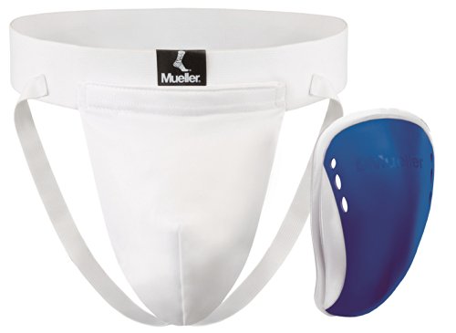 Mueller Sports Medicine Youth Athletic Supporter with Flex Shield Cup, White/Blue, Large