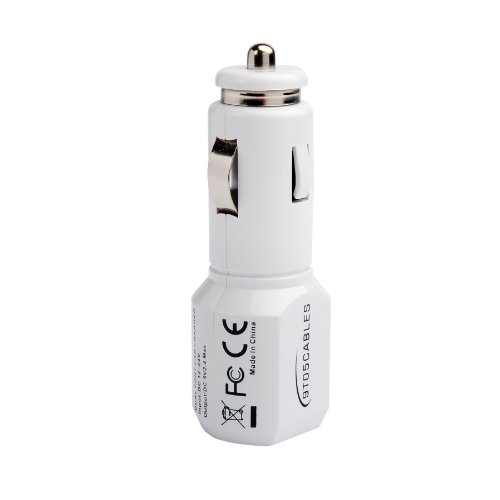 9to5Cables Dual 2.4Amps / 12W USB Car Charger for Apple iPod iPhone iPad Samsung Galaxy Tab 10.1 - With Smart Charge Technology - White