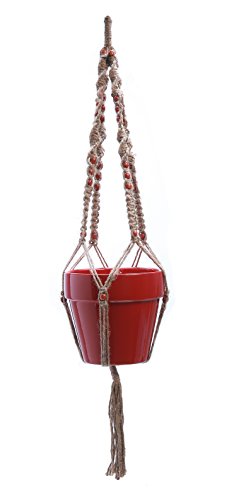Plant Hanger Macrame Jute 4 Legs 48 Inch with Beads AM6832, #1 Best Recommended For Indoor Outdoor Patio Deck Ceiling Round & Square Pots, Unique Design, Hand Knotted Retro Feeling & Unmatched Finesse