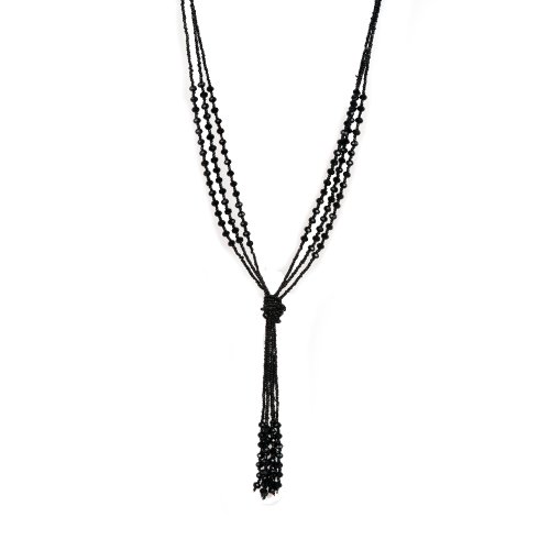 Vintage Style Charcoal Black Long Multitier Beaded Womens Necklace Jewelry (Long - 31)