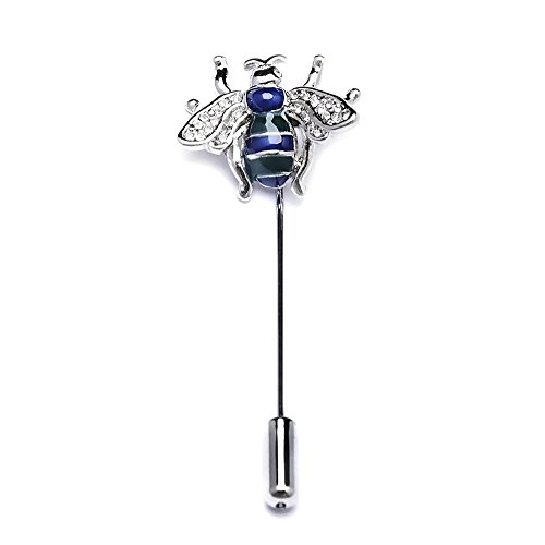 Three Keys Jewelry Men Silver & Blue Honeybee Brooch for Lapel Stick Pin Suit Tie Hat Scarf Badge Stylish Style GD-2814