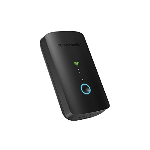 FileHub RAVPower Router Wifi Portatile, Esterni Batteria Esterna da 6000mAh, Hotspot, Access Point, File Sharing, Lettore per SD Card, Nero
