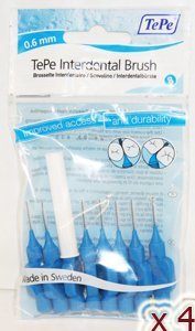 TePe Interdental Brushes 0.6mm Blue - 4 Packets of 8 (32 Brushes)