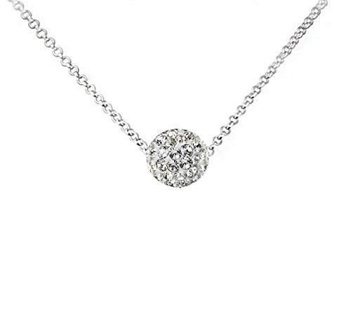 .925 Sterling Silver Crystals Ball Pendant Necklace,18