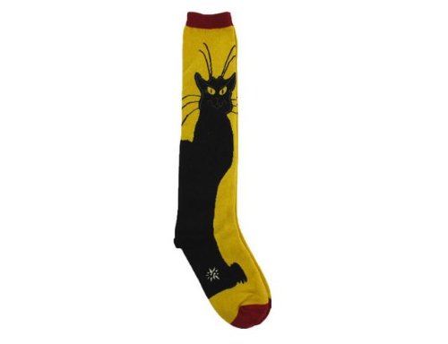 Sock It To Me Black Cat Knee High Womens Socks, Black/yellow, One Size Fits Most