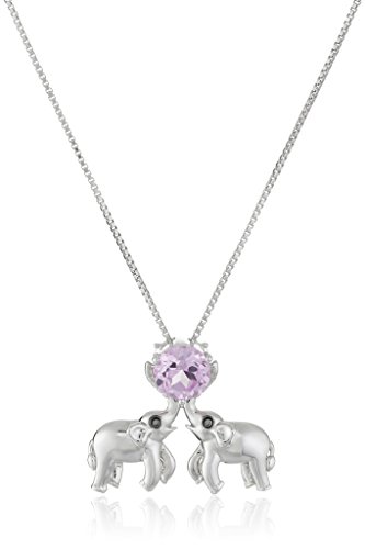 Sterling Silver Black Diamond and Created Pink Sapphire Elephants Pendant Necklace