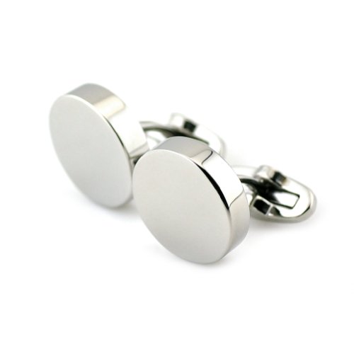 PenSee Classic Stainless Steel Circle Cufflinks for Men With Gift Box