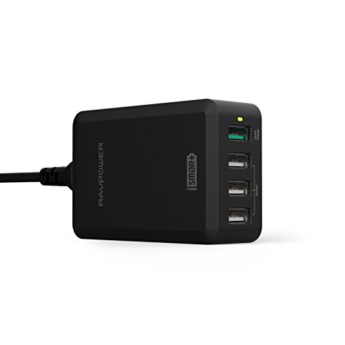 [Quick Charge 2.0] Top Rated Quick Charger, RAVPower 40W 4 Port USB Charger Charging Station for Galaxy S7 S6 Edge, Note 5, Xperia Z4, Nexus 6 -Black