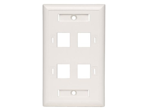 Quad Outlet Rj45 Universal Keystone Face Plate / Wall Plate, White, 4-Port