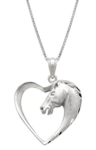 Sterling Silver Horse in Heart Necklace Pendant with Box Chain