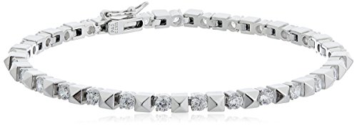 Rhodium Plated Sterling Silver Cubic Zirconia Bracelet, 7.25