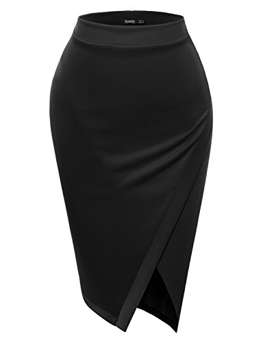 Thanth Womens Mid Length Split Wrap Style Split Skirt Black X-Large