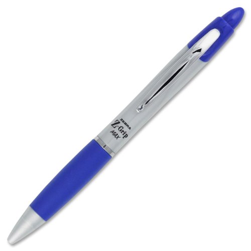 Zebra Z-Grip MAX Retractable Ballpoint Pen, Medium, 1.0 mm, Silver Barrel, Blue Ink, 12-Count (22420)