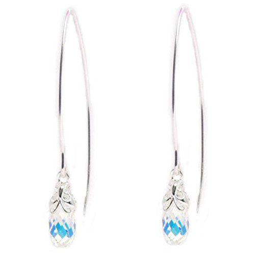 Queenberry Clear AB Briolette Swarovski Elements Sterling Silver French Hook Dangle Earrings