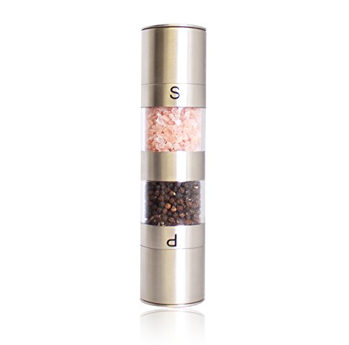 Salt and Pepper Grinder Set - Mill for Sea Salts Peppercorn and Spices - Better Than Table Salt Shaker - Ceramic Mills with 2 in 1 Design
