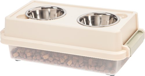 IRIS Small Elevated Dog Feeder in Almond with Airtight Food Storage