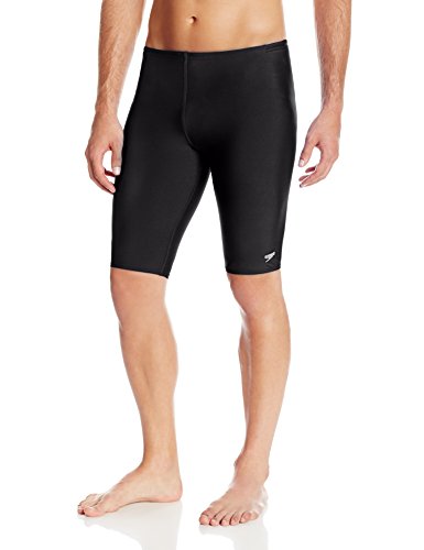 Speedo Men's Endurance+ Polyester Solid Jammer Swimsuit, Black, 34