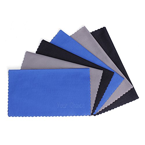 6 PCS Your Choice Microfiber Cleaning Cloths For Eyeglasses, Camera Lens, Cell Phones, CD/DVD, Computers, Tablets, Laptops, Telescope, LCD Screens and Other Delicate Surfaces (6x7, Grey, Black, Blue)
