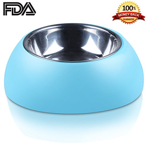 SatisPet Biodegradable Material Large Pet Bowl for Dogs Cats & More in Blue - Durable 2 Piece Dog Cat Bowl With Removable Stainless Steel Dish That Works As a Feeder Or Water Bowl Eco-Friendly Pet Accessory
