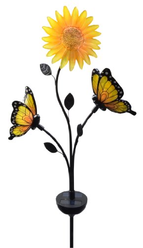 Moonrays 92537 Solar-Powered Butterfly and Sunflower Garden Brighter White LED Stake Light