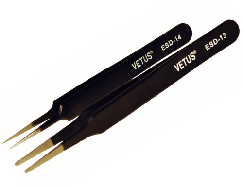 Genuine Vetus Antistatic Precision Electronics Tweezers (Pack of 2, ESD-13, ESD-14)