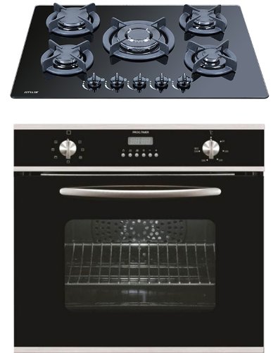 Set of MILLAR 56L Electric Built-in Fan Oven with Rotisserie & 5 Burner Gas Hob