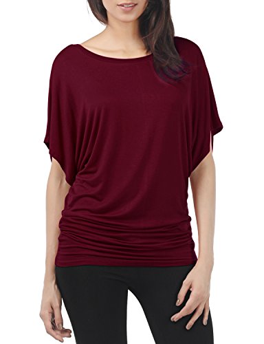 Thanth Womens Jersey Knit Smooth Draped Top with Dolman Sleeves Tunic Wine XS