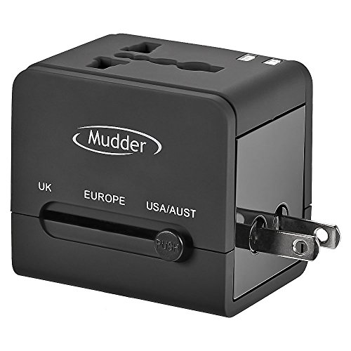 Mudder US UK EU AU Universal All in One International Travel Power Plug Adapter Charger with 2 USB Ports 1A for Cell Phone (NO Voltage Conversion)