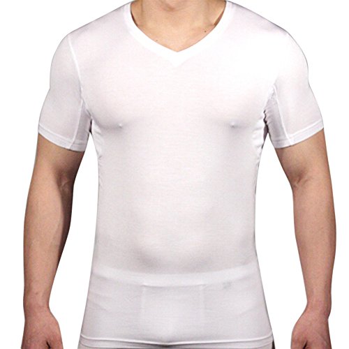 Zengvee Men's Deep V-neck Undershirt with Sweat Guards (X-large)