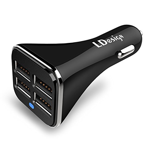 Car Charger, LDesign® 4-Port USB Car Charger with Smart Sharing IC for iPhone 6s / 6 / 6 plus, iPad Air 2, Samsung Galaxy S6 /Edge / Plus, Note, Nexus, HTC, Motorola, Nokia and More