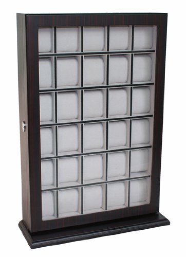 30 Piece Ebony Wood Watch Display Wall Hanging Case and Storage Organizer Box and Stand