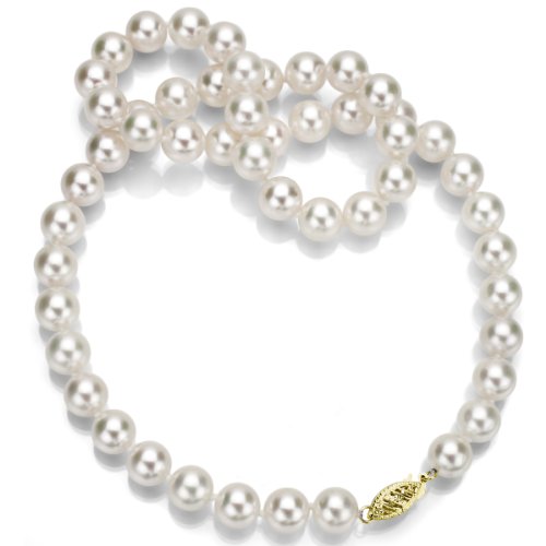 14k Gold Handpicked AAA White Japanese Akoya Cultured Pearl Necklace, 18