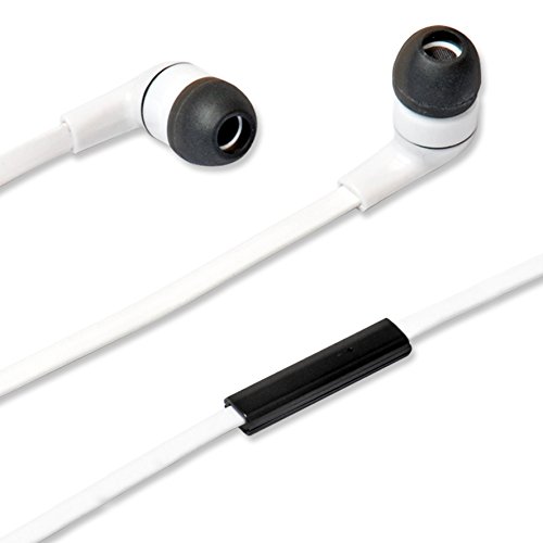 Maxrock Super Bass Flat Noodle Cable Premium Earbuds Headphones with Mic for Cellphones , Laptop, Tablets , Mp3 and 3.5mm Devices(white&black Ring)