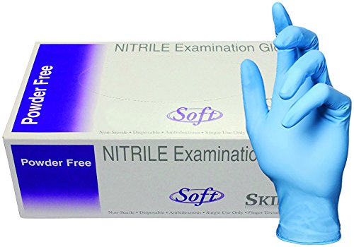 SKINTX S50010-M-CS Soft Nitrile Medical Grade Examination Glove, 4.5 mil - 5 mil, Powder-Free, Finger Textured, Latex-Free, Non Sterile, Medium, Blue (Pack of 1000)