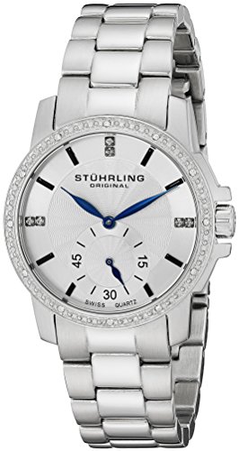 Stuhrling Original Women's Regent Duchess Swiss Quartz Swarovski Crystal Silver Dial Watch 412.12112