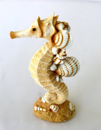 1 X Resin Single Seahorse with Sand and Shells - Beach Decor